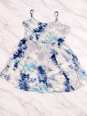 Boutique Blue Tie Dye Dress Romper 3X Plus Size Flowy Stretch Adjustable Straps